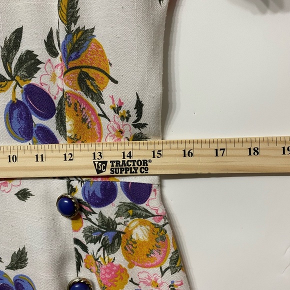 Day Dress VTG Hand Made Momcore Short Sleeve Midi Fruit Floral Pleat M Cottage - Picture 10 of 12